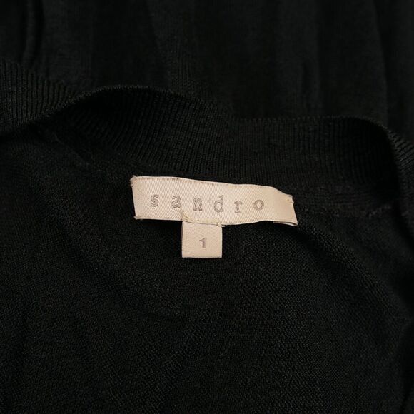 Sandro Black Linen Blend Knit Drawstring Waist V Neck Dress Womens Sz 1 US S - Picture 5 of 11